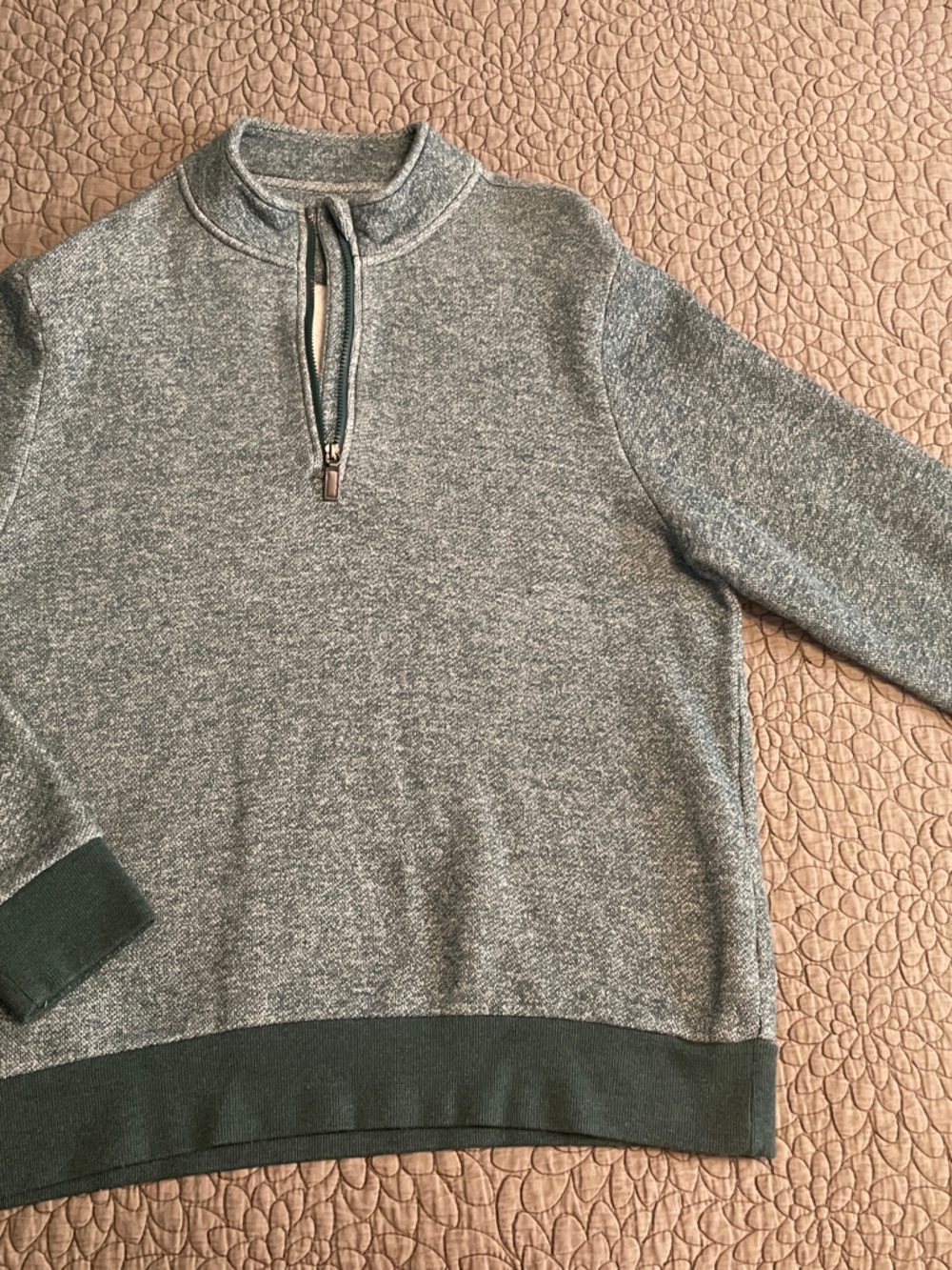Men’s Outdoor Life Quarter-Zip Sweater with Dark Green Trim